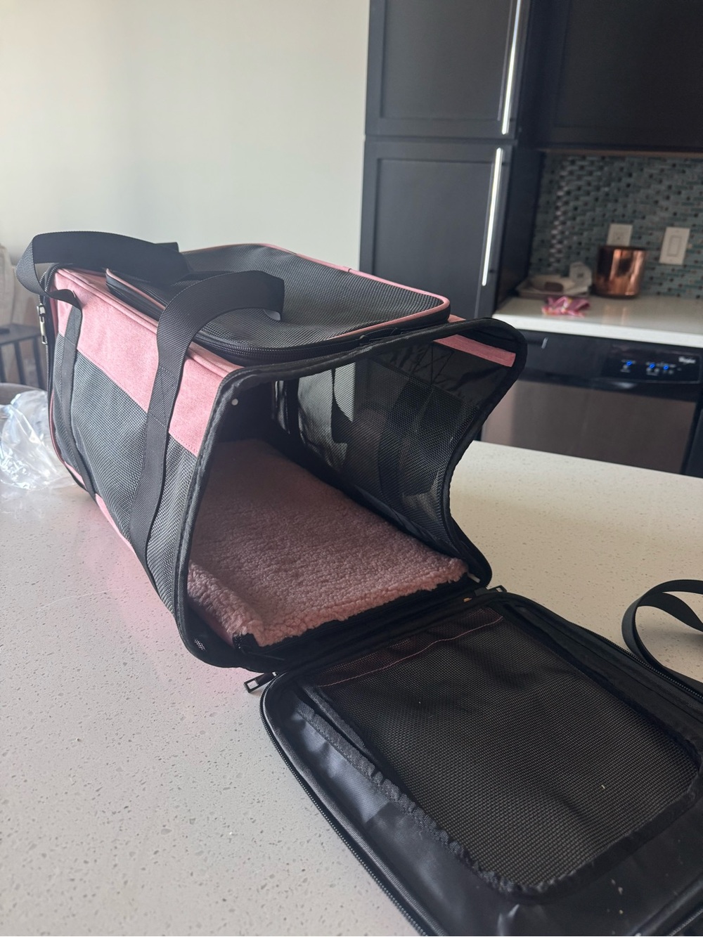 Pet Carrier Tote Bag in Pink and Black - Soft Lined Travel Carrier